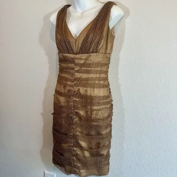 David Meister Gold Lace Cocktail Mini Dress Sz 4 Holiday Party NYE Sparkle Glam - Picture 11 of 14